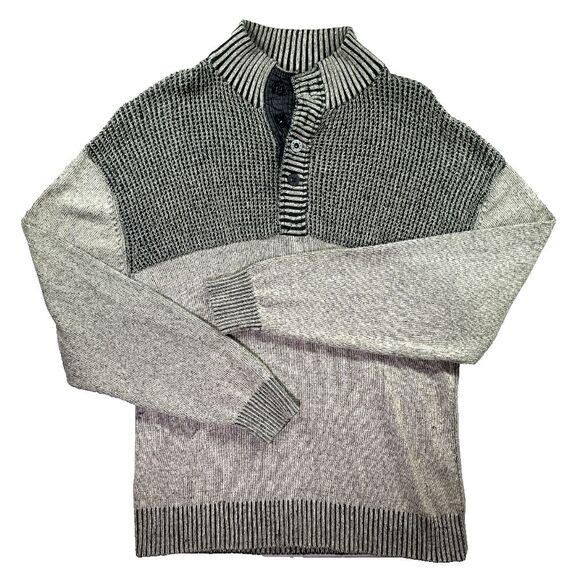 BKE Buckle Henley Sweater XL Long Sleeve Gray Color Block Mock Neck‎ Ribbed - Picture 1 of 8